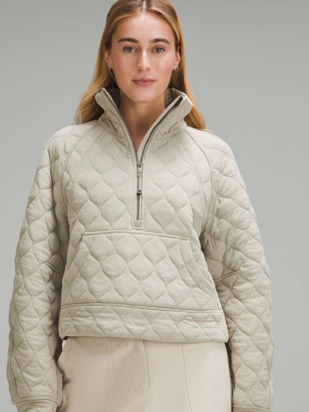 Lululemon Scuba Quilted Half-Zip Pullover Jacket in Light Beige